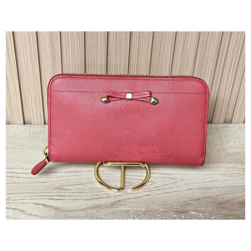 PRADA Saffiano Leather Zip Around Long Wallet in Dusty Pink
